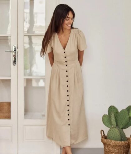 Florence Gathered Detail Half Sleeve V-Neck Dress